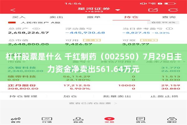 杠杆股票是什么 千红制药（002550）7月29日主力资金净卖出561.64万元