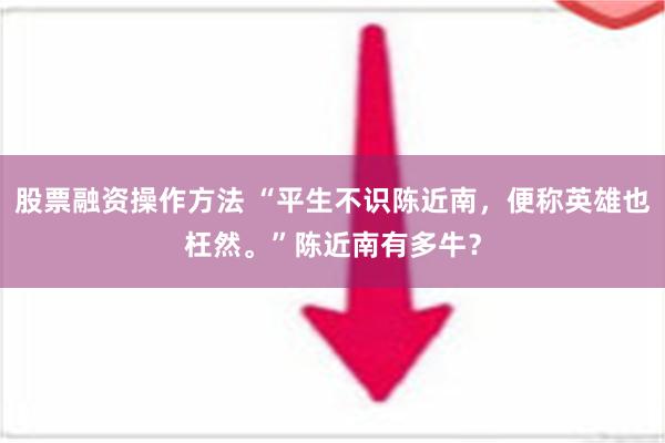 股票融资操作方法 “平生不识陈近南，便称英雄也枉然。”陈近南有多牛？